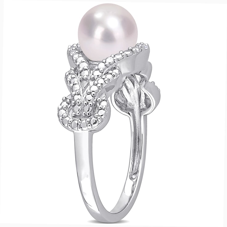7-7.5MM Freshwater Cultured Pearl and Diamond Accent Infinity Ring in
Sterling Silver