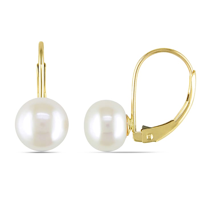 7-7.5MM Freshwater Cultured Pearl Drop Earrings in 10K Yellow Gold