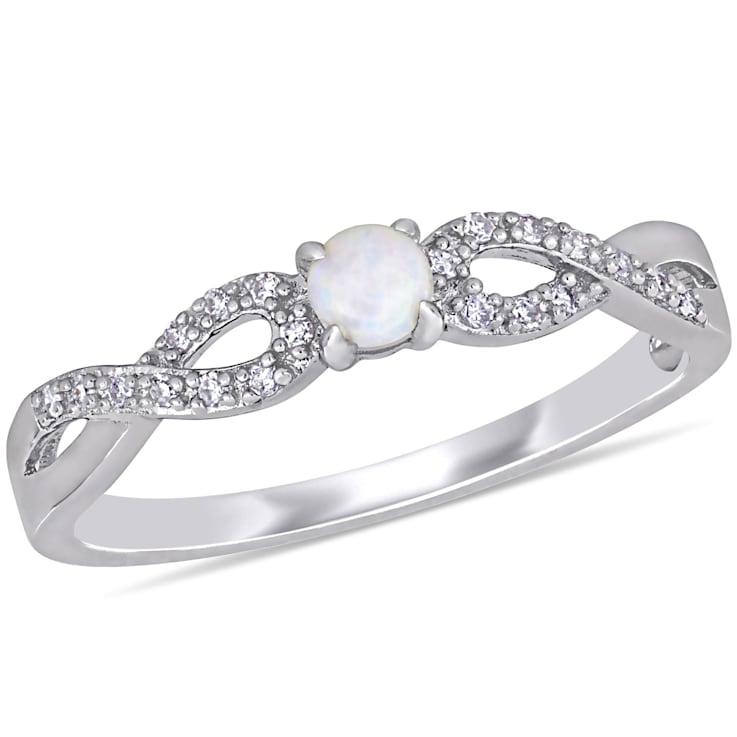 1/10 CT TGW Opal and Diamond Accent Infinity Ring in Sterling Silver