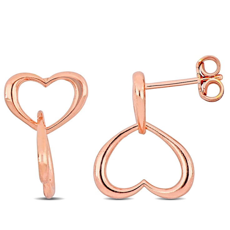 Double Heart Drop Earrings in Rose Plated Sterling Silver