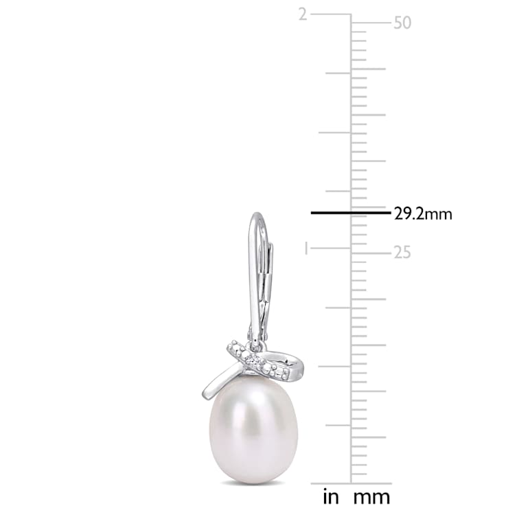 7.5-8 MM Freshwater Cultured Pearl and Diamond Accent Earrings in
Sterling Silver