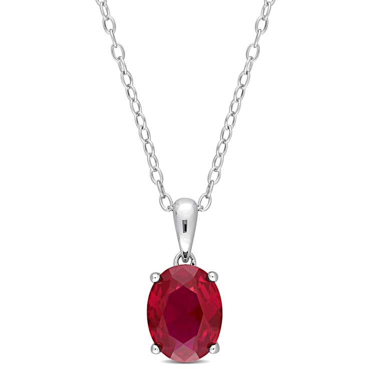 3 CT TGW Created Ruby Solitaire Pendant with Chain in Sterling Silver
