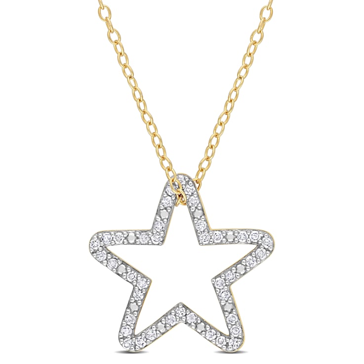 1/5 CT TW Diamond Open Star Pendant with Chain in 18K Yellow