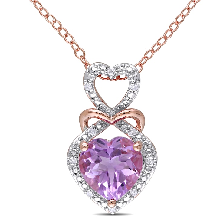 1 5/8 CTW Rose de France and Diamond Triple Heart Halo Pendant with
Chain in 2-Tone Sterling Silver
