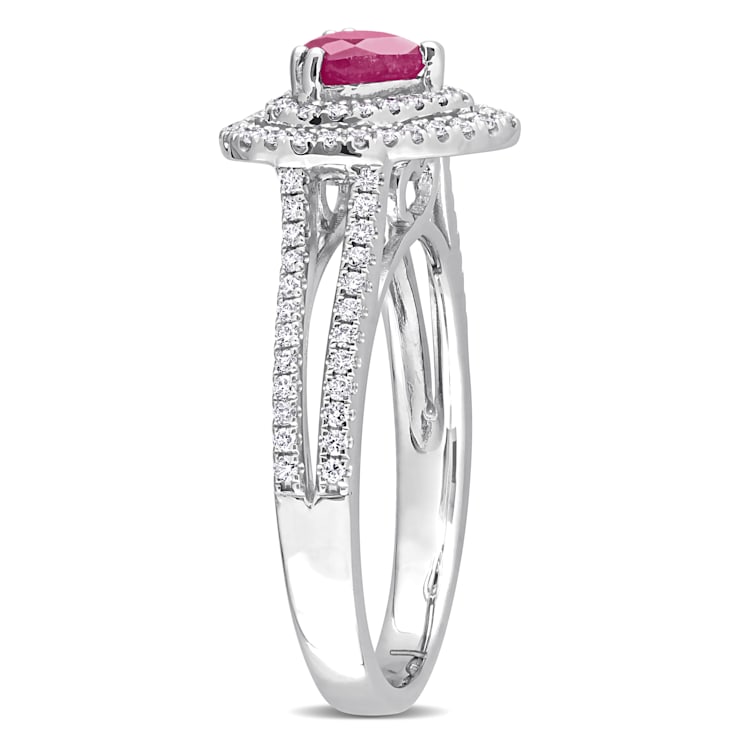 3/5 CT TGW Ruby and 3/8 CT TW Diamond Double Halo Heart Ring in 14K
White Gold