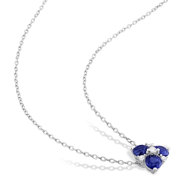 1 1/2 CT TGW Created Blue and White Sapphire 3-Stone Pendant with Chain
in Sterling Silver