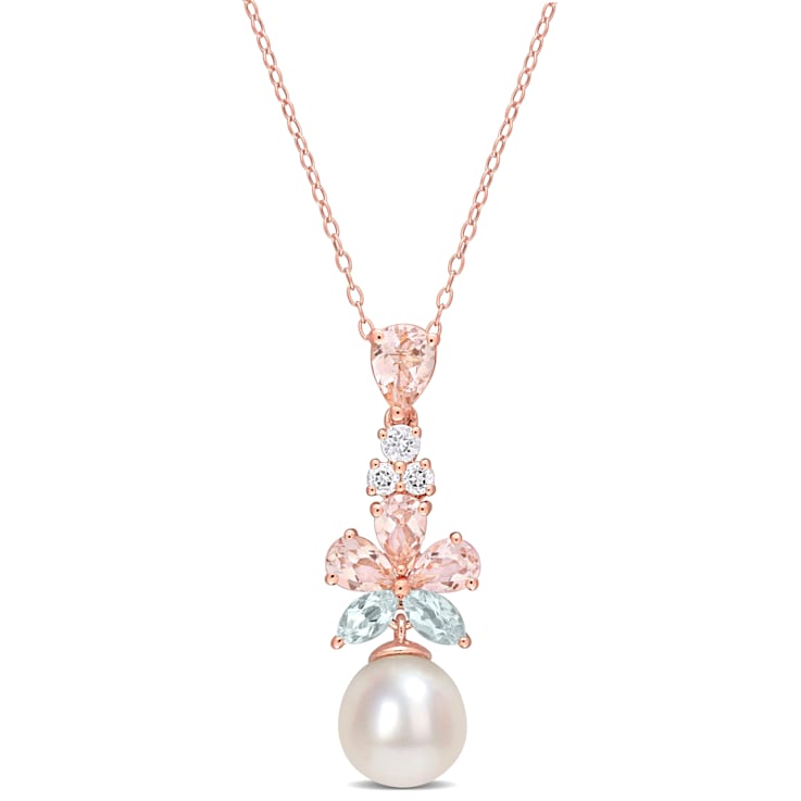 9.5-10MM Freshwater Cultured Pearl and 2 3/4 CT TGW Topaz Pendant in 18K
Rose Gold Sterling Silver