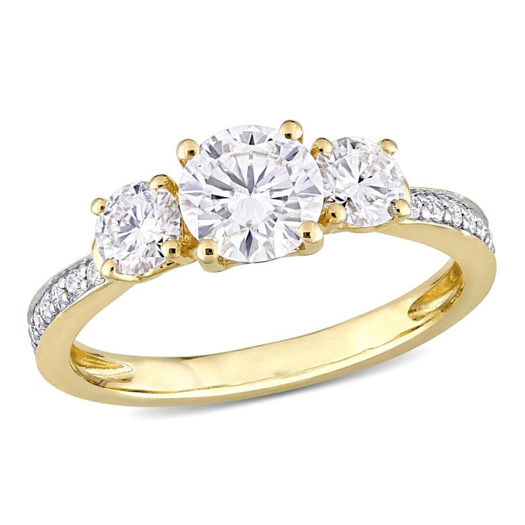 1-3/8 CT DEW Created Moissanite 3-Stone Engagement Ring in 10K Yellow Gold