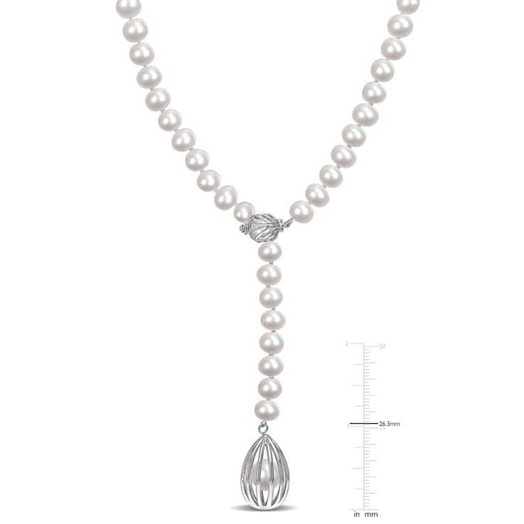 7-7.5 MM Freshwater Cultured Pearl Drop Necklace in Sterling Silver