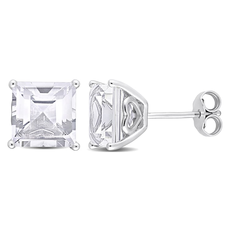 6 CT TGW Square White Topaz Stud Earrings in Sterling Silver