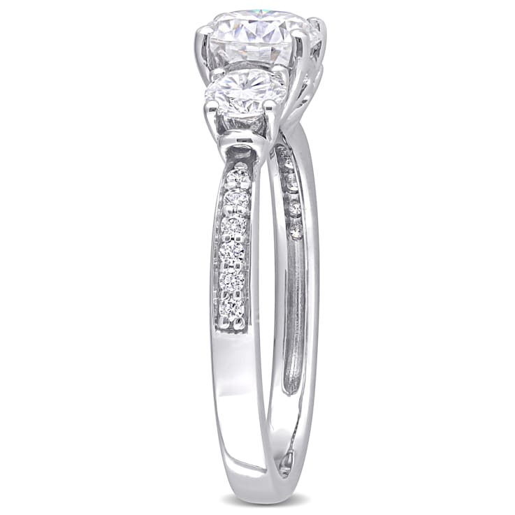 1-3/8 CT DEW Created Moissanite 3-Stone Engagement Ring in 10K White Gold