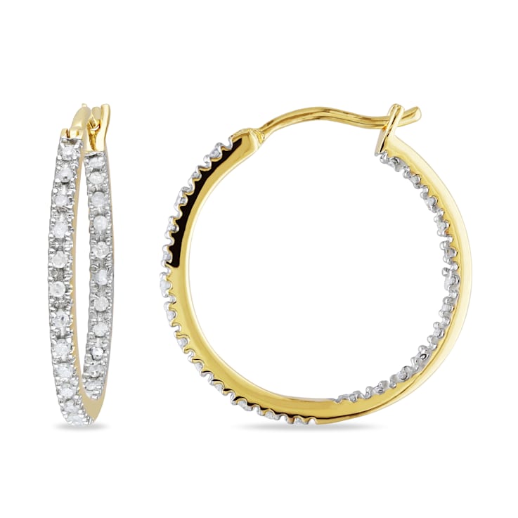 1/4 CT TW Diamond Inside Outside Hoop Earrings in Yellow Gold Over
Sterling Silver