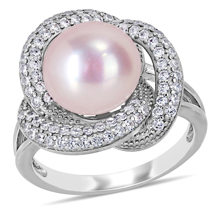 10.5 -11MM Pink Freshwater Cultured Pearl and 3/4 CT TGW Cubic Zirconia
Ring in Sterling Silver