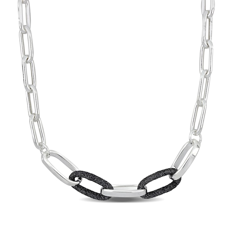 Oval Link Necklace w/ Black Sparkle Enamel in Sterling Silver