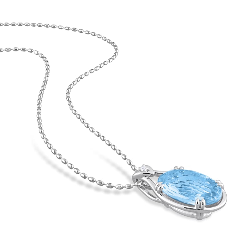 13 1/2 CT TGW Sky Blue Topaz and White Topaz Solitaire Pendant with
Chain in Sterling Silver