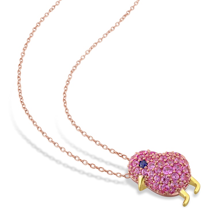 2 3/8 CT TGW Created Blue and Pink Sapphire Cluster Bird Necklace in
2-Tone Plated Sterling Silver