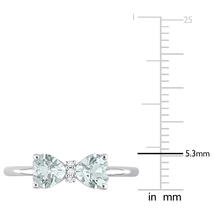 3/4 CT TGW Aquamarine and Diamond Accent Bow Ring in Sterling Silver