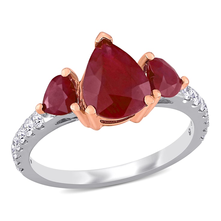 2 4/5 CT TGW Ruby and 1/3 CT TW Diamond 3-stone Ring in 2-tone 14K White
& Rose Gold