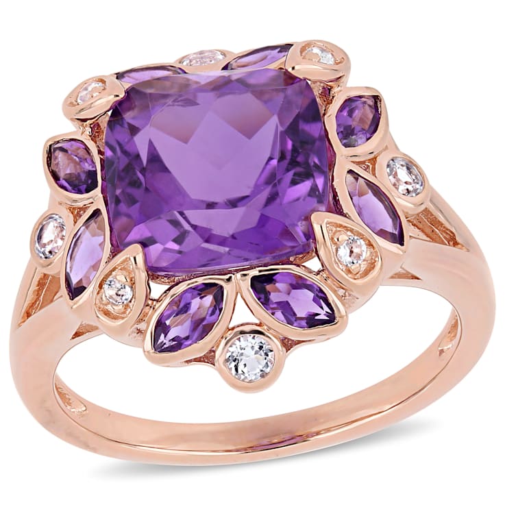 3 1/3 CT TGW Amethyst and Topaz Floral Ring in Rose Gold Plated Sterling Silver