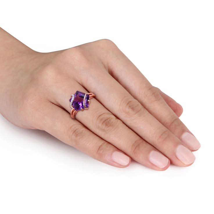 6 CT TGW Amethyst and Diamon Accent Wrapped Ring in Rose Plated Sterling Silver