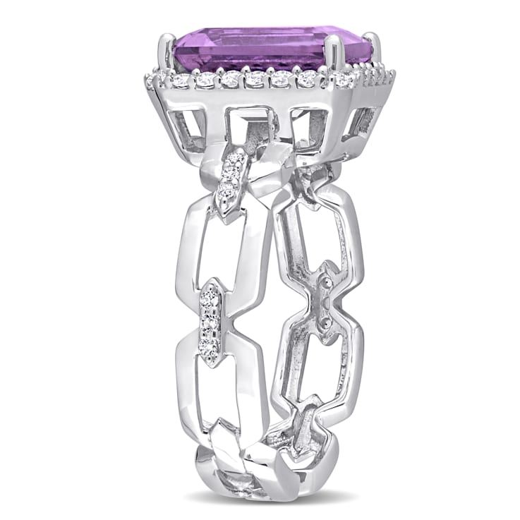 新しい季節 3 1/2 CT TGW Amethyst and Topaz Halo Link Ring in Sterling 置物