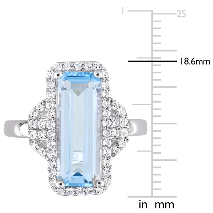 4 1/4 CT TGW Sky Blue and White Topaz Halo Ring in Sterling Silver