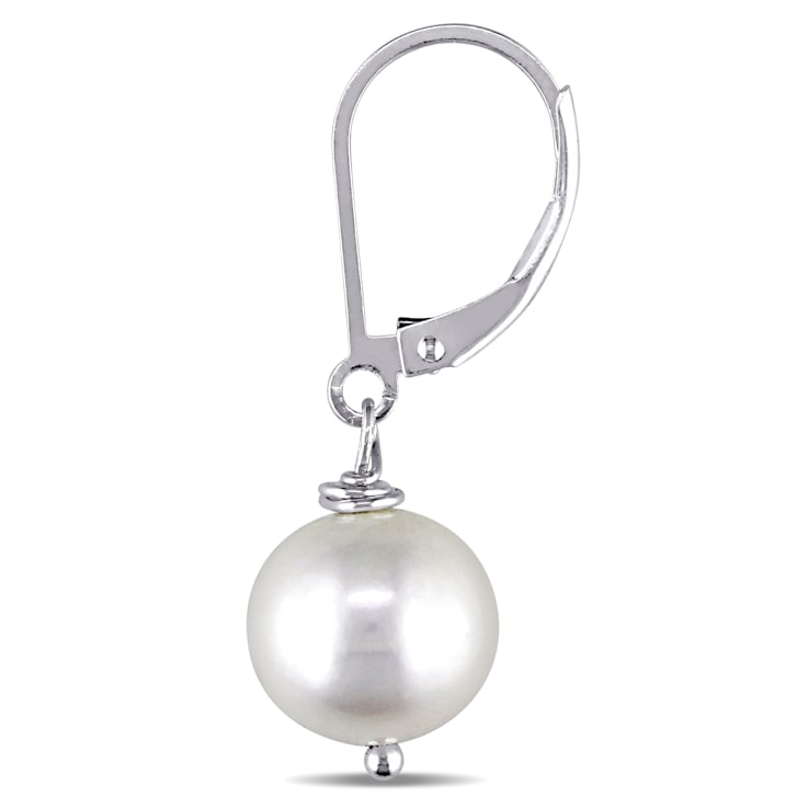 10 - 11 MM White Cultured Freshwater Pearl Leverback Drop Earrings in
Sterling Silver