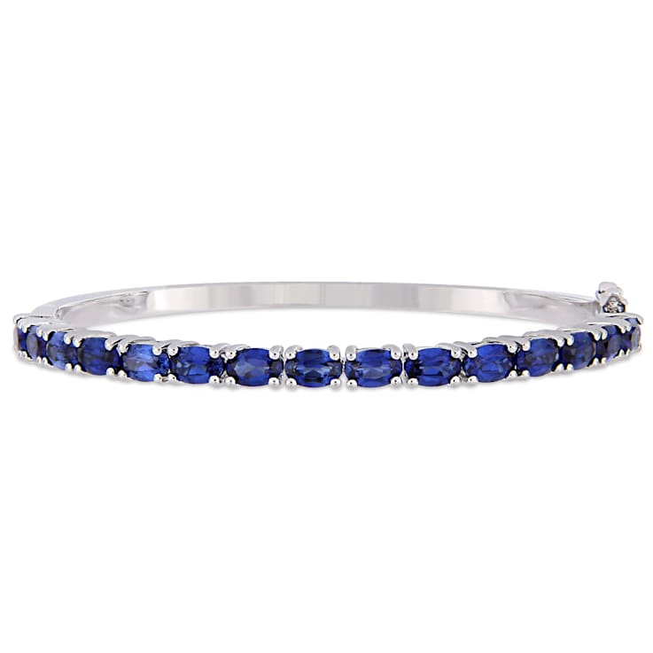 8-1/4 CT TGW Oval-Cut Created Blue Sapphire Bangle in Sterling Silver