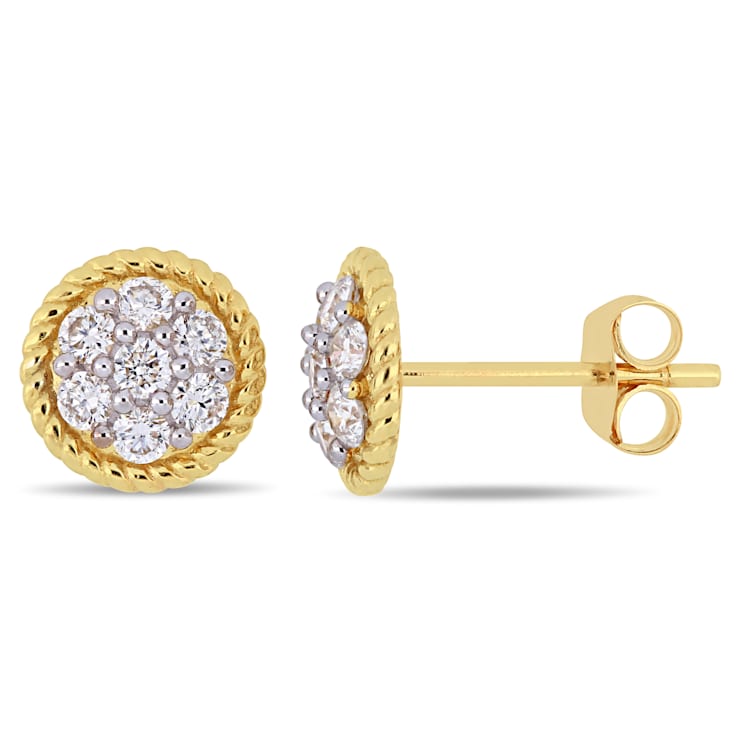 1/2 CT TW Diamond Floral Stud Post Earrings in 14k Yellow Gold