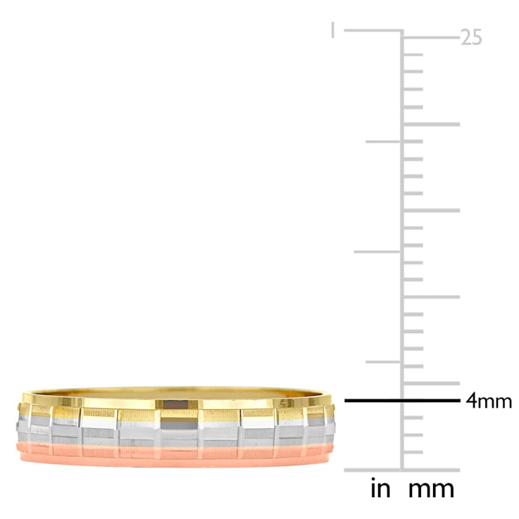 Ladies 4mm Matte Three Row Wedding Band in 10K 3-Tone Gold