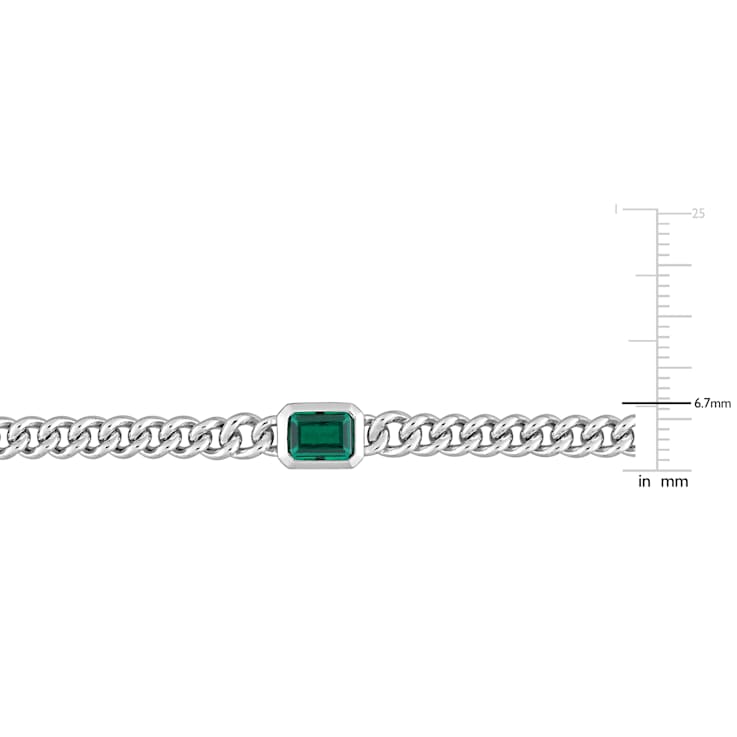 7/8 CT TGW Created Emerald Curb Link Chain Bracelet in Sterling Silver