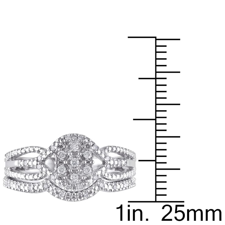 1/7 CT TW Diamond Cluster Split Shank Bridal Set in Sterling Silver
