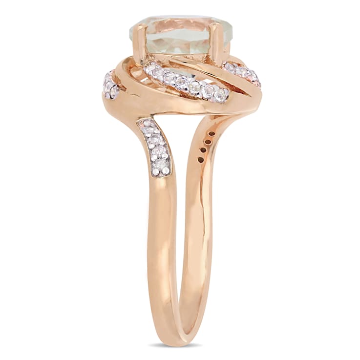 1 7/8 CTW Green Quartz, White Topaz and Diamond Swirl Ring in Rose
Plated Sterling Silver