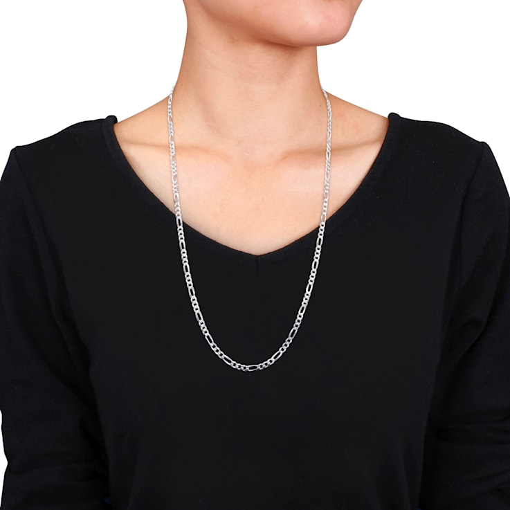 3.8mm Figaro Chain Necklace in Sterling Silver, 24 in