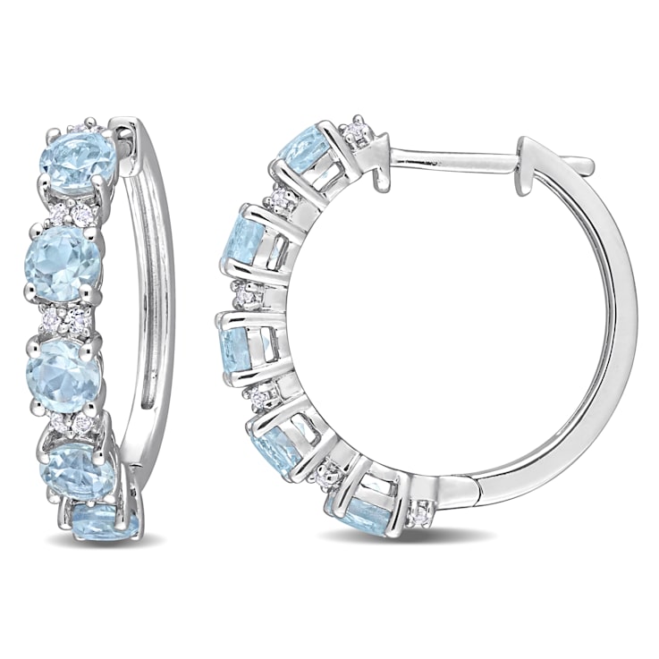 3 1/4 CT TGW Sky Blue Topaz and White Topaz Hoop Earrings in Sterling Silver