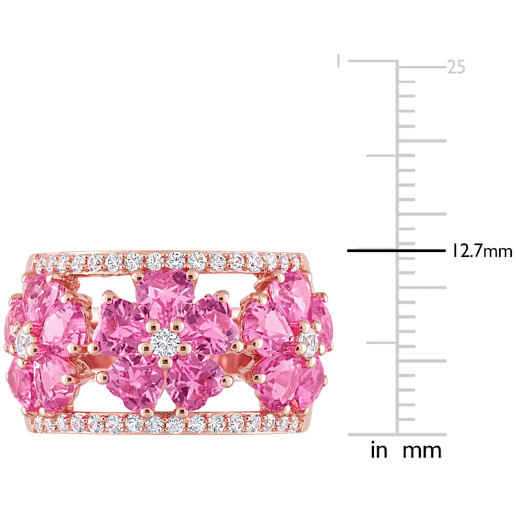 5 1/4 CT TGW Created Pink and White Sapphire Floral Ring in Rose Plated
Sterling Silver