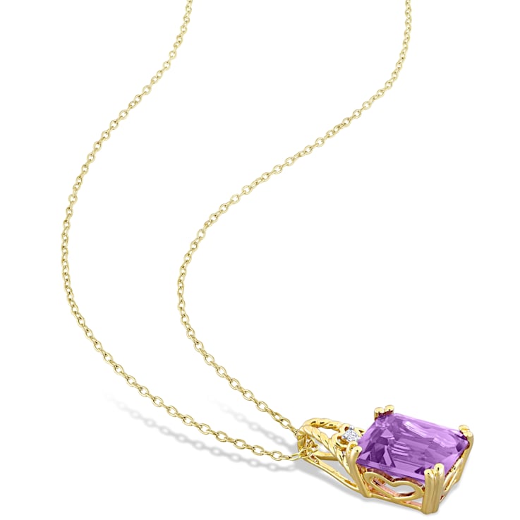 5 CT TGW Amethyst and White Topaz Pendant with Chain in Yellow Plated
Sterling Silver