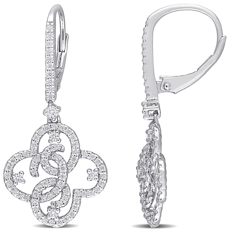 1 CT DEW Created Moissanite Floral Leverback Earrings in Sterling Silver