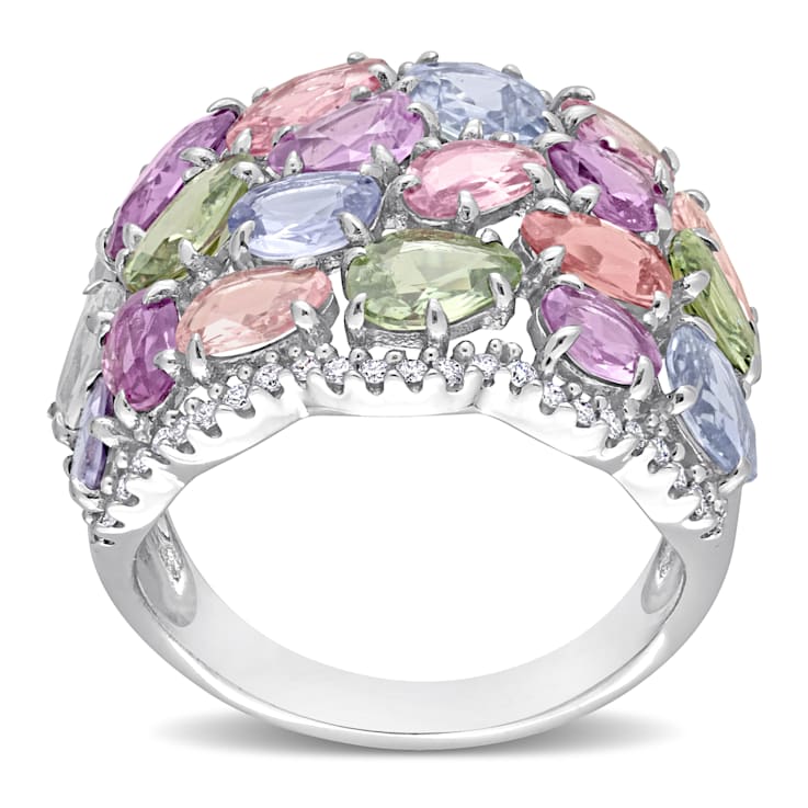 15 1/2 CT TGW Multi-Color Sapphire and 1/4 CT TW Diamond Cocktail Ring
in 14K White Gold