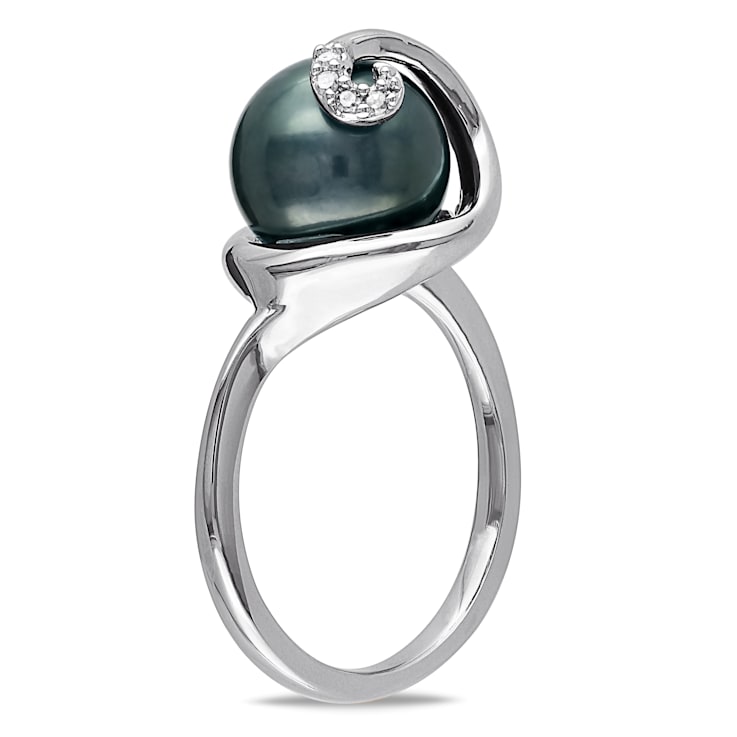 9-9.5MM Black Tahitian Pearl Swirl Ring in Sterling Silver