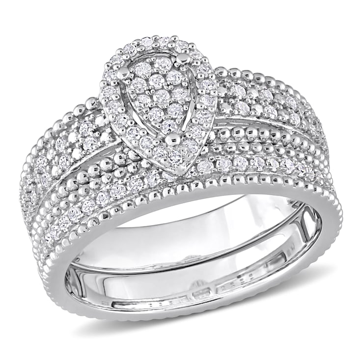 1/3 CT TW Diamond Pear Shape Cluster Bridal Set in Sterling Silver