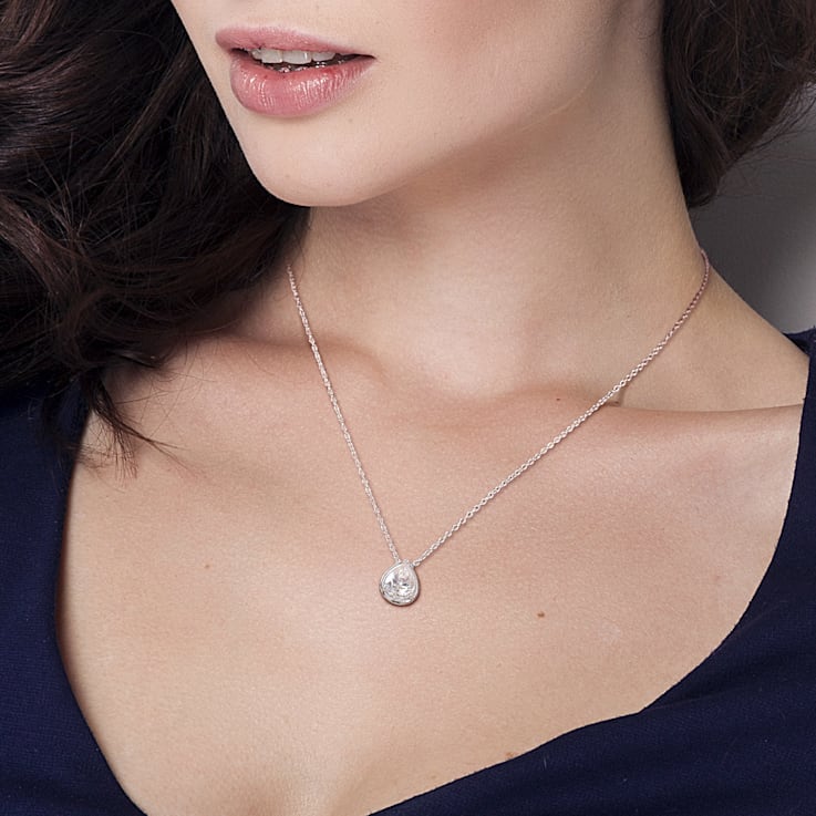2 CT DEW Created Moissanite Halo Teardrop Pendant with Chain