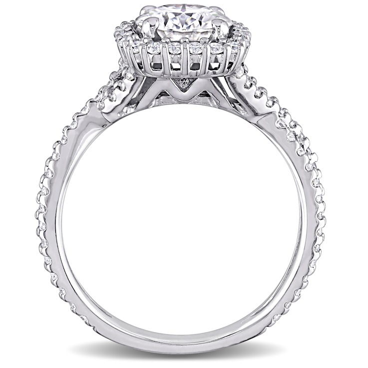 1-1/2 CT DEW Created Moissanite Halo Crossover Engagement Ring in 10K
White Gold