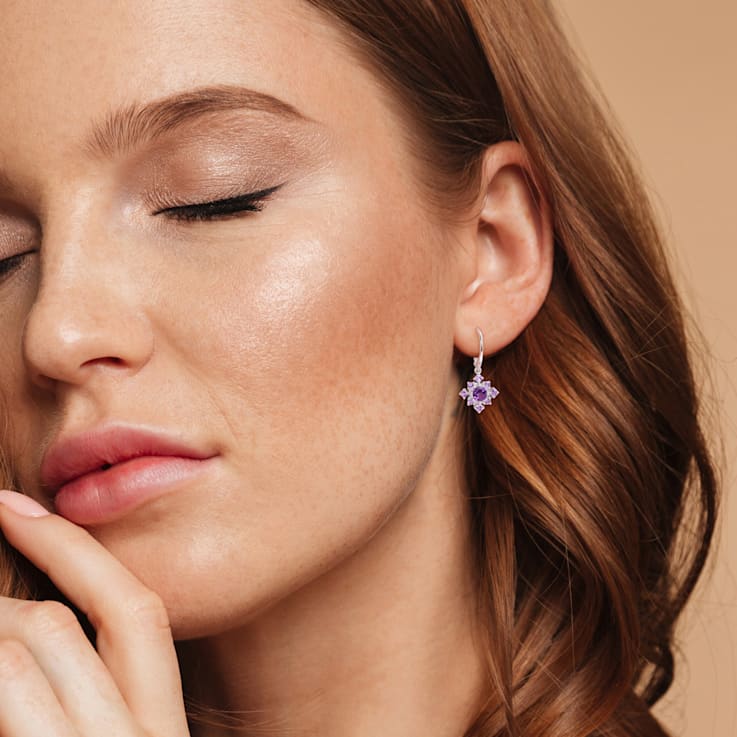 2 1/10 CT TGw Multi Gemstone Cluster Earrings in Sterling Silver