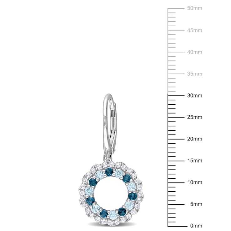 2 CT TGW Sky Blue, London Blue and White Topaz Open Circle Drop Earrings
in Sterling Silver