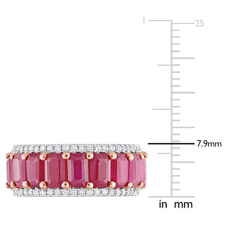 3 1/3 CT TGW Ruby and 1/3 CT TW Diamond Semi Eternity Ring in 14K Rose Gold