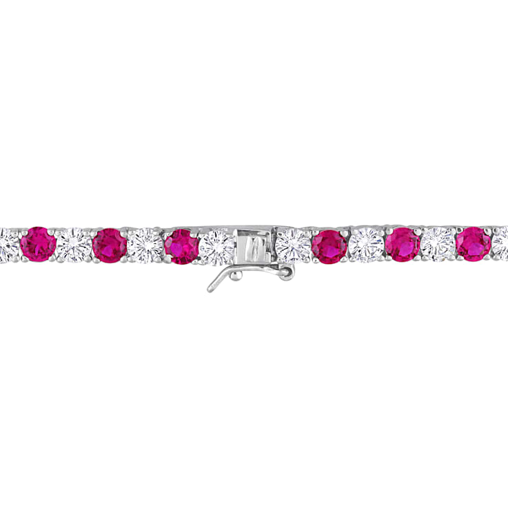 33 CT TGW Created Ruby and Created White Sapphire Tennis Necklace in
Sterling Silver