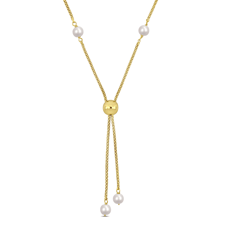 6-7 MM Freshwater Cultured Pearl Tassel Necklace in 18K Yellow Gold Over
Sterling Silver