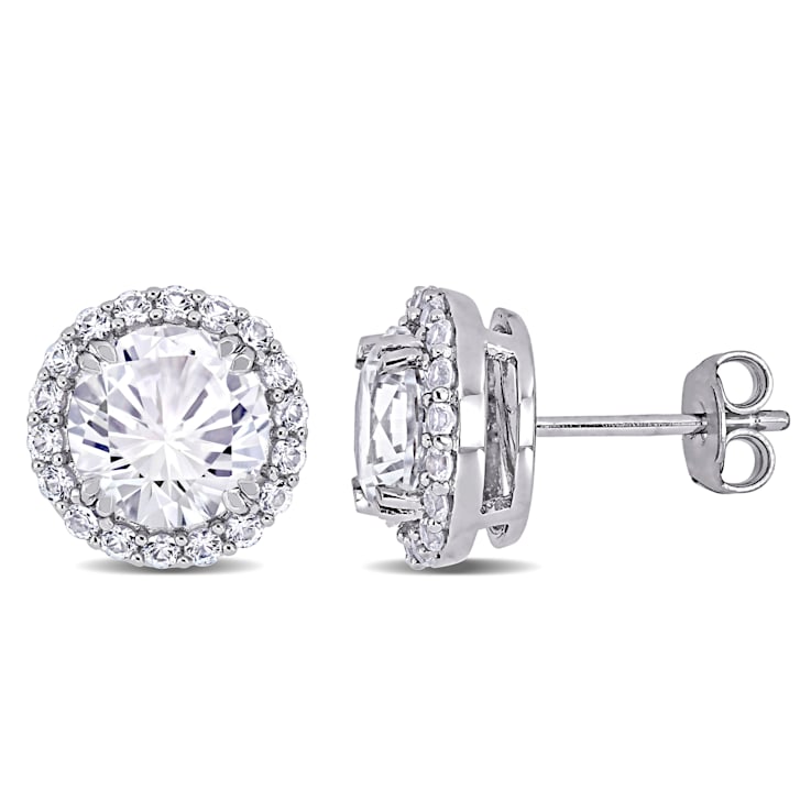 5-1/2ctw Created White Sapphire Halo Stud Earrings in Sterling Silver