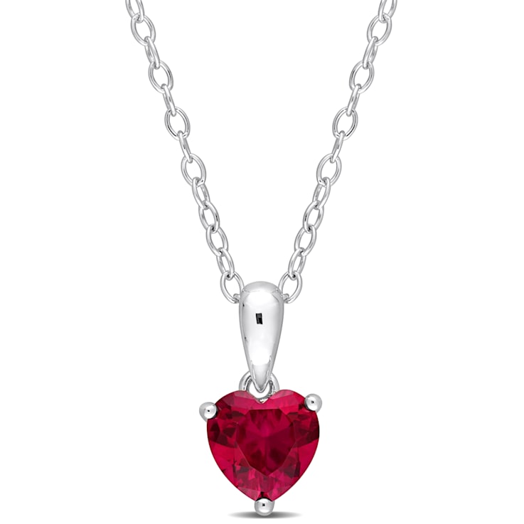 1 CT TGW Created Ruby Solitaire Heart Desgin Pendant with Chain in
Sterling Silver